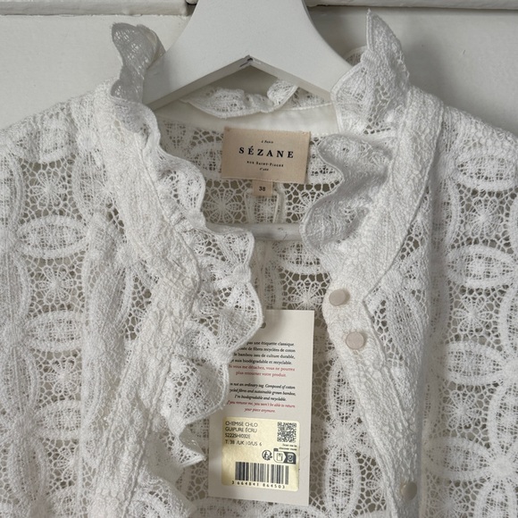 Sezane White Lace Blouse with Ruffle Detail - Picture 3 of 7